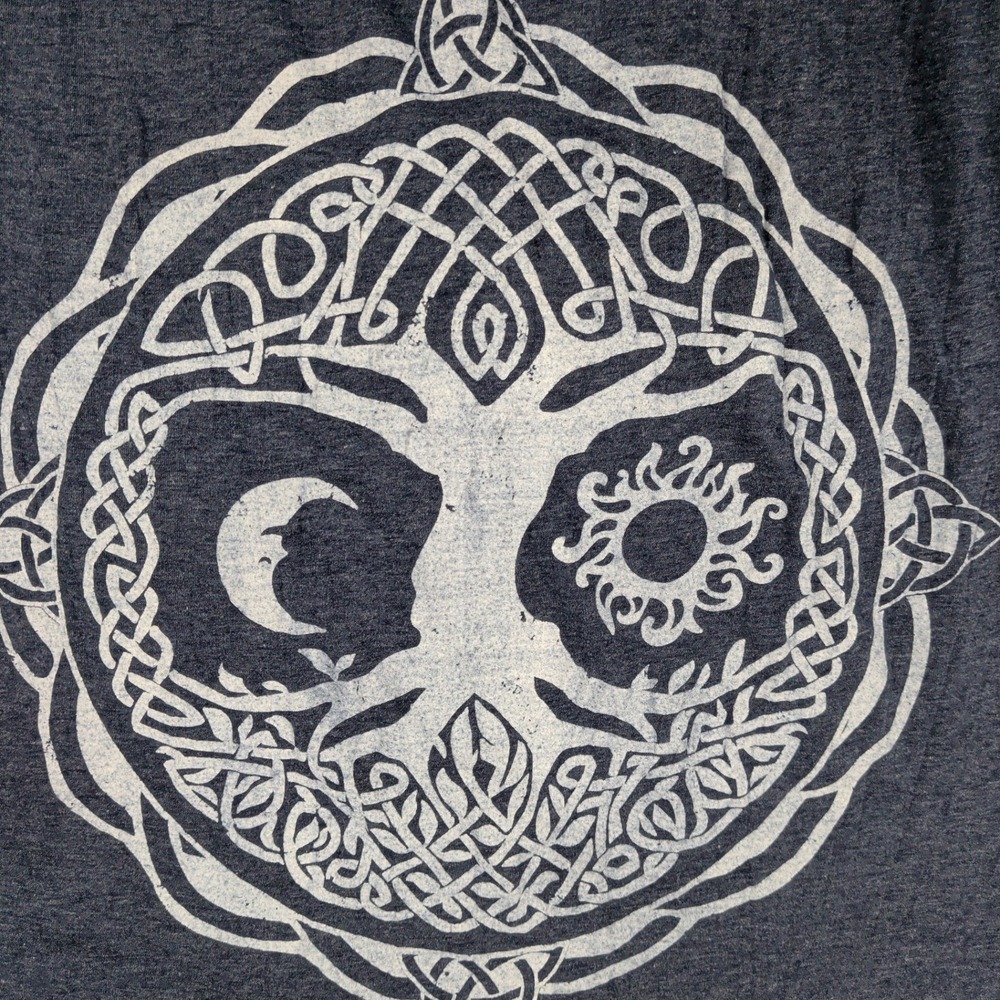Enlightenment Celtic Tree of Life Sun Moon Long Sleeve‎ T-Shirt Blue XL Cotton - Picture 3 of 8